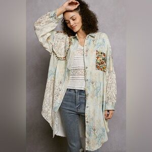 POL UWT397 Floral Patchwork Button-Down Shirt